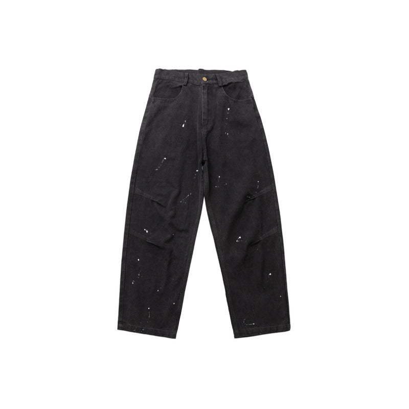 Herren Weite Relaxed-Fit Denim-Hose mit Paint‑Splatter, Knieabnähern und hoher Taille Shop Nory