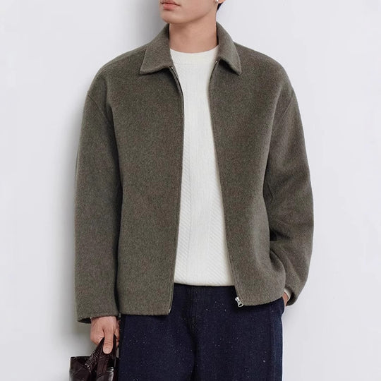 Herren Kurzgeschnittene Wollmix Übergangsjacke mit Reißverschluss und Hemdkragen Shop Nory