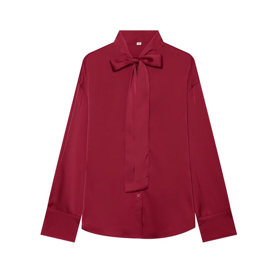 Damen Seidenähnliche Bluse mit Bindeschleife, Oversize-Schnitt und verdeckter Knopfleiste Shop Nory