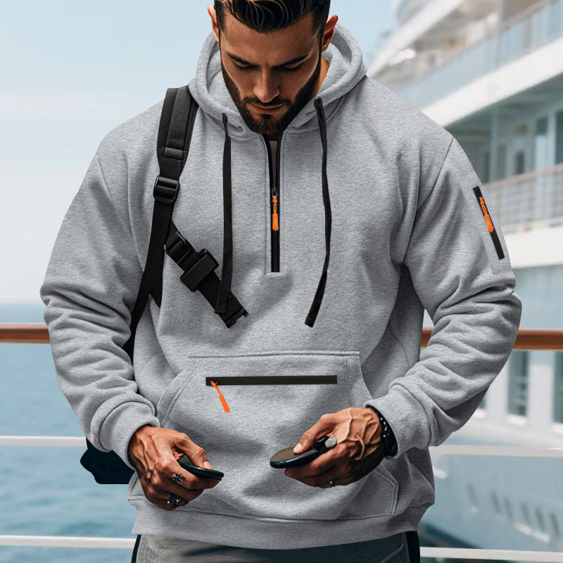 Herren nan technischer Half-Zip Hoodie mit Kängurutasche, Ärmeltasche und Reißverschluss-Details Shop Nory