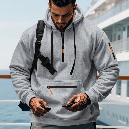 Herren nan technischer Half-Zip Hoodie mit Kängurutasche, Ärmeltasche und Reißverschluss-Details Shop Nory