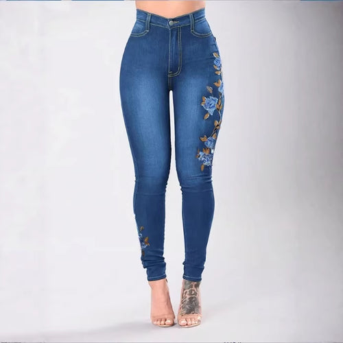 Damen Hochtaillierte Sculpting-Skinny-Jeans mit seitlicher Blumenstickerei Shop Nory