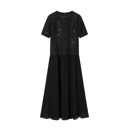 Damen Abendkleid mit Paillettenoberteil, kurzem Arm und fließendem Chiffon-Rock Shop Nory