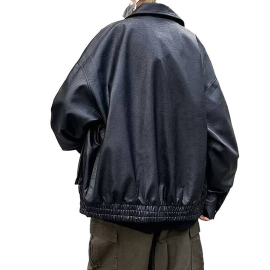 Herren Boxy Overshirt aus Lederoptik mit Hemdkragen und aufgesetzten Brusttaschen Shop Nory