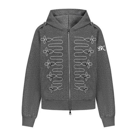 Damen Kapuzen‑Sweatjacke mit dekorischer Frogging‑Stickerei und Perlenknöpfen Shop Nory