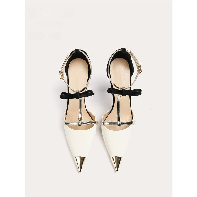 Damen elegante High Heel Schuhe mit modischem Riemendesign und zierlicher Schleifenverzierung