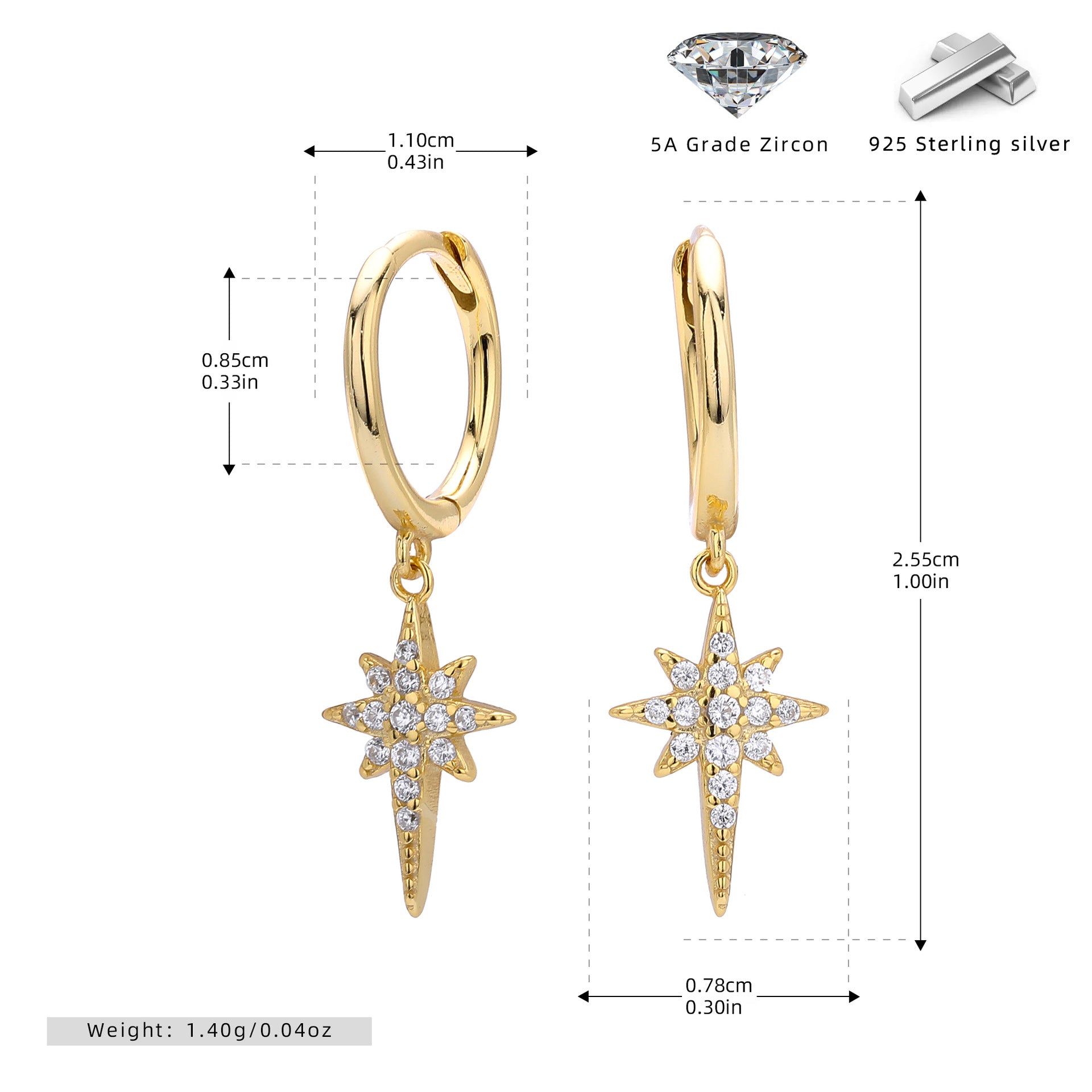 Damen Ohrhänger mit funkelndem Sternenanhänger aus hochwertigem 925 Sterling Silber Shop Nory