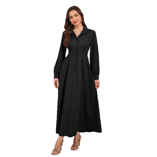 Damen nan langes Hemdblusenkleid mit Taillengürtel, verdeckter Knopfleiste und ballonärmeln Shop Nory
