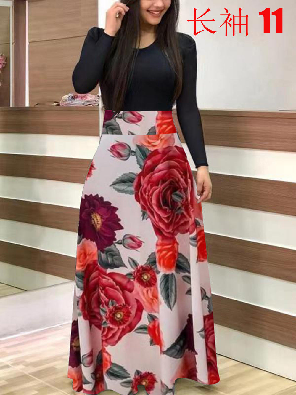 Damen Fließender Maxirock mit hoher Taille und großem Blumenprint Shop Nory
