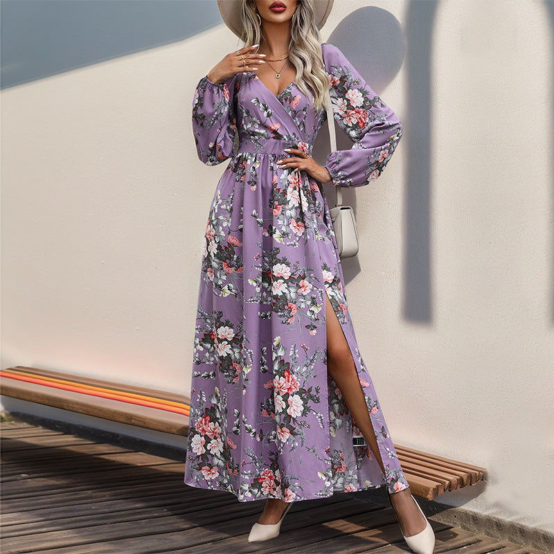 Damen Maxikleid mit Wickeloptik, V-Ausschnitt, Taillenraffung & seitlichem Beinschlitz Shop Nory