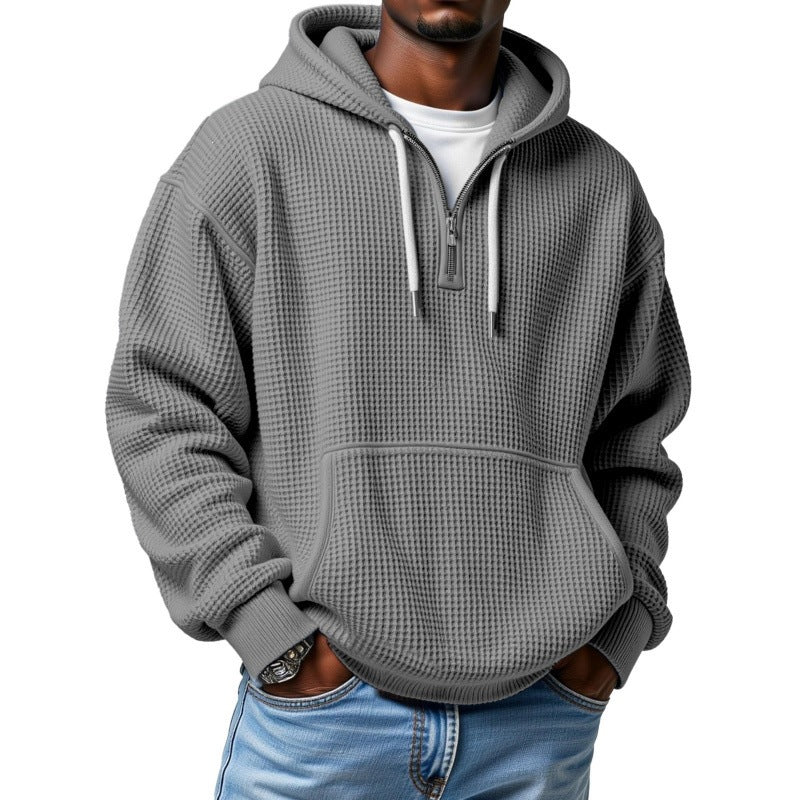 Herren Waffelstrick Halfzip-Kapuzenpullover mit Kängurutasche Shop Nory