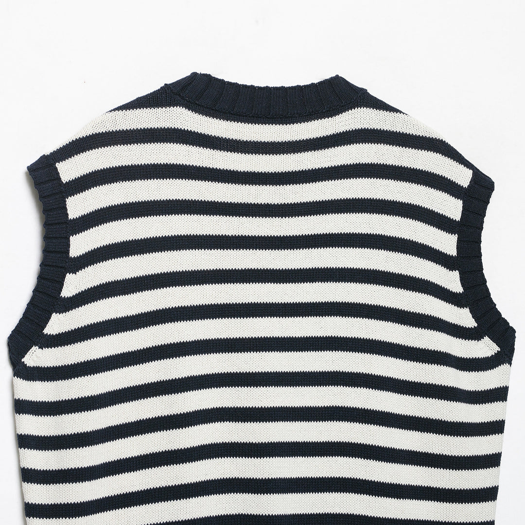 Damen Gestreifte Strickweste mit Rundhalsausschnitt und breitem Rippenbund Shop Nory