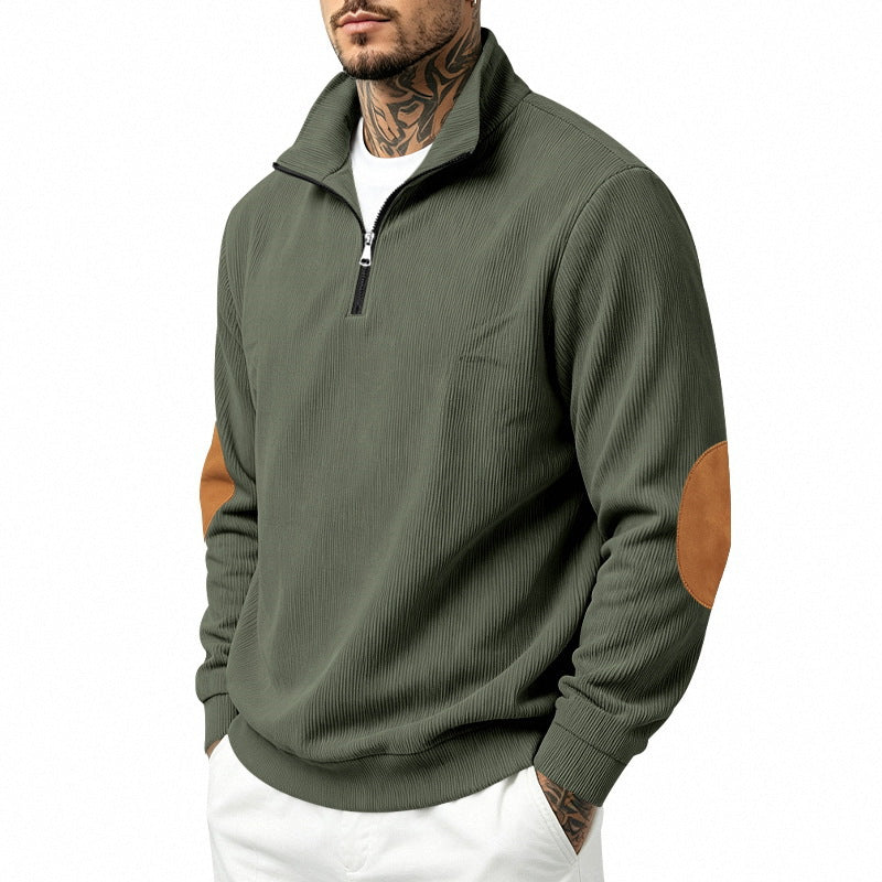 Herren Feinstrick-Halbzip-Pullover mit Cordstruktur und Kontrast-Ellbogenpatch Shop Nory