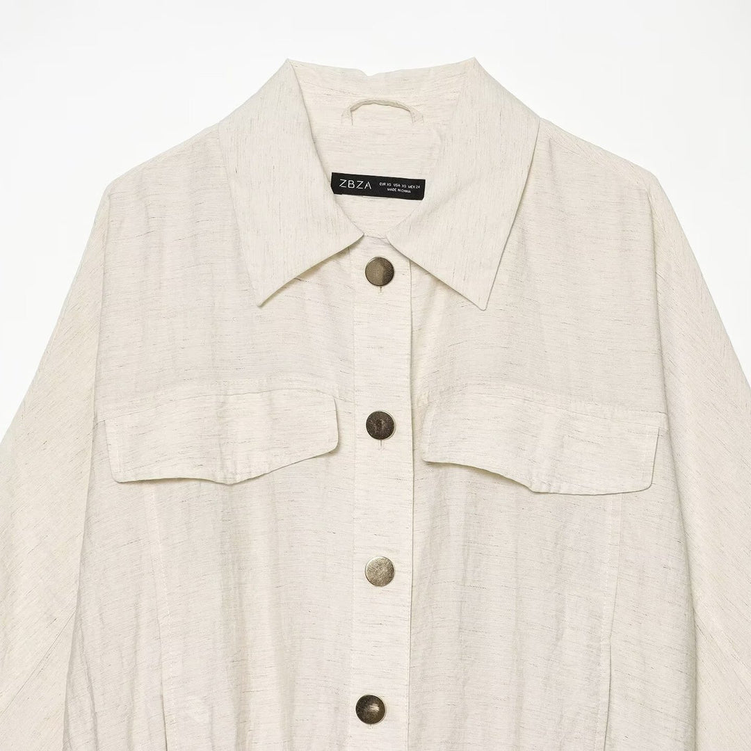 Damen Weitgeschnittene leichte Hemdjacke mit Dreiviertelärmeln, Brusttaschen und elastischem Saum Shop Nory