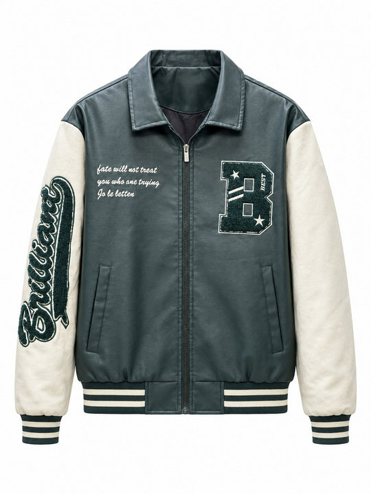 Herren Letterman-Jacke im Retrostil mit Kunstlederkörper und Wildlederärmeln Shop Nory