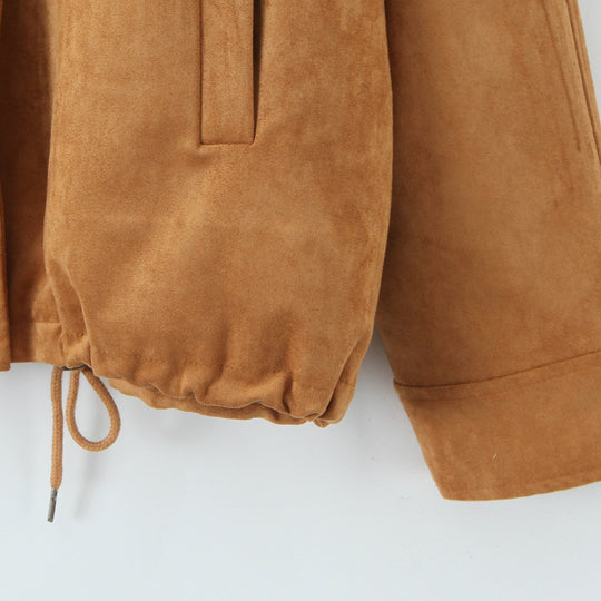 Damen Kurzjacke aus Wildleder mit Stehkragen, verdecktem Reißverschluss und Tunnelzug Shop Nory