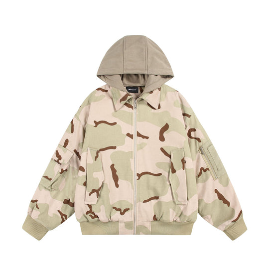 Unisex Oversize Cargo-Bomberjacke mit Kapuze und aufgesetzten Utility‑Taschen Shop Nory