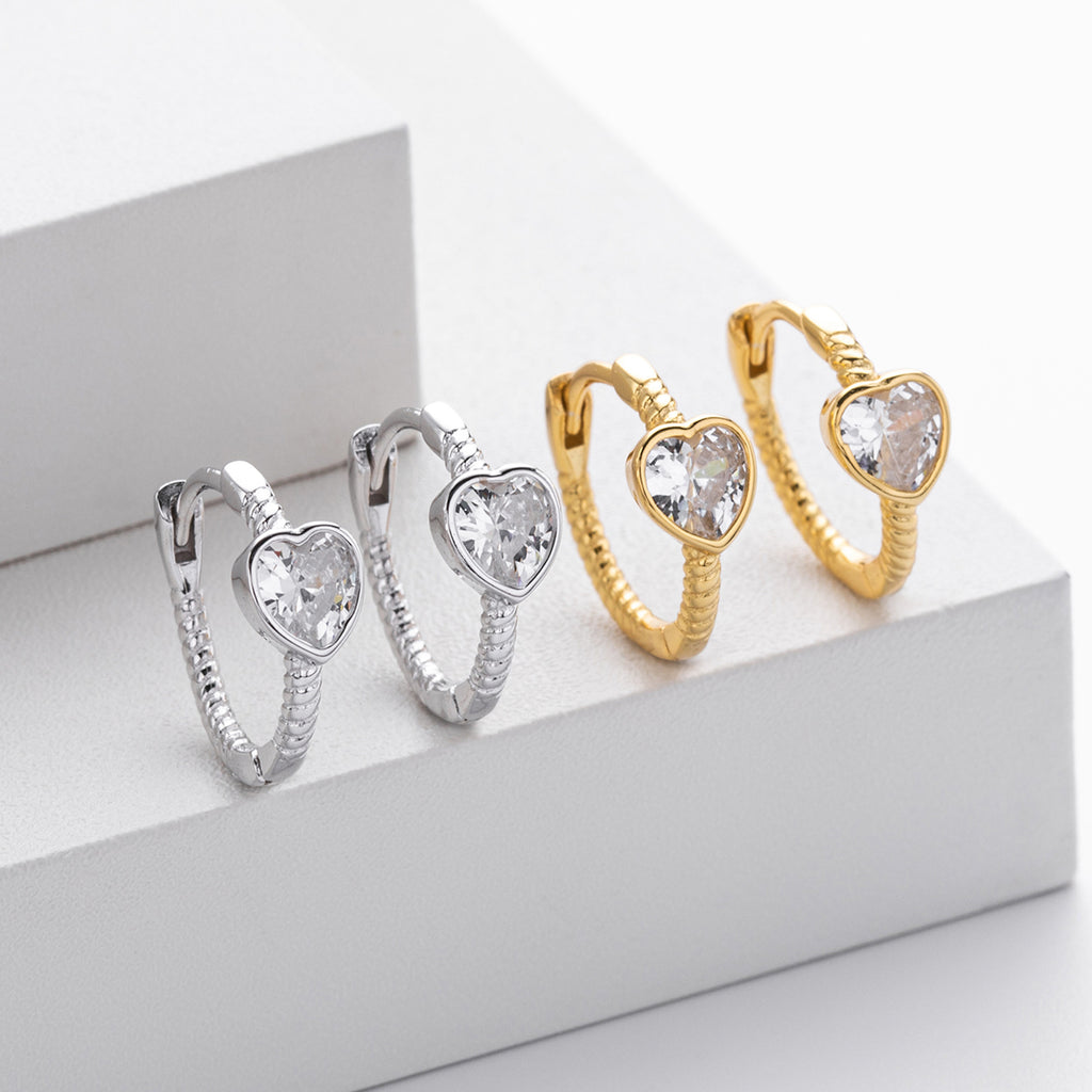 Damen Creolen mit herzförmigen Zirkon-Anhängern aus 925 Sterling Silber Shop Nory