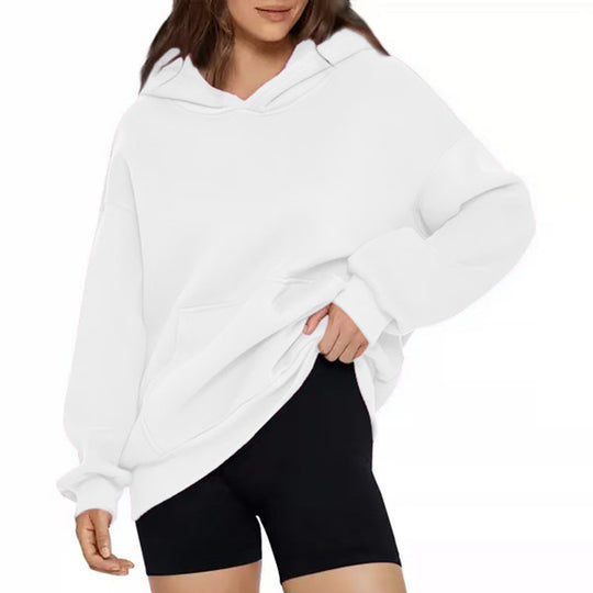 Damen nan weicher Oversize-Kapuzenpullover mit asymmetrischem Saum Kängurutasche und überschnittener Schulter Shop Nory