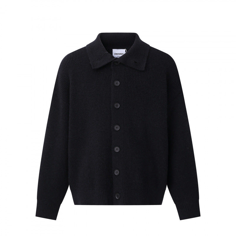 Unisex Boxy-Strickjacke mit Hemdkragen, gerippter Struktur und durchgehender Knopfleiste Shop Nory