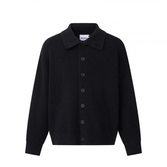 Unisex Boxy-Strickjacke mit Hemdkragen, gerippter Struktur und durchgehender Knopfleiste Shop Nory