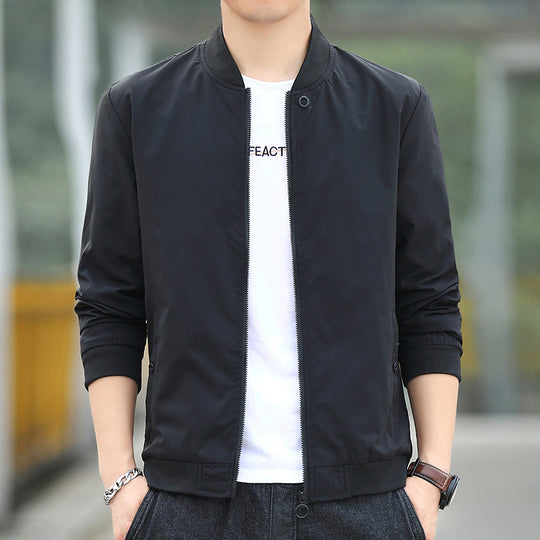 Herren Minimalistischer Nylon-Bomber mit verdecktem Zwei-Wege-Reißverschluss und Rippkragen Shop Nory