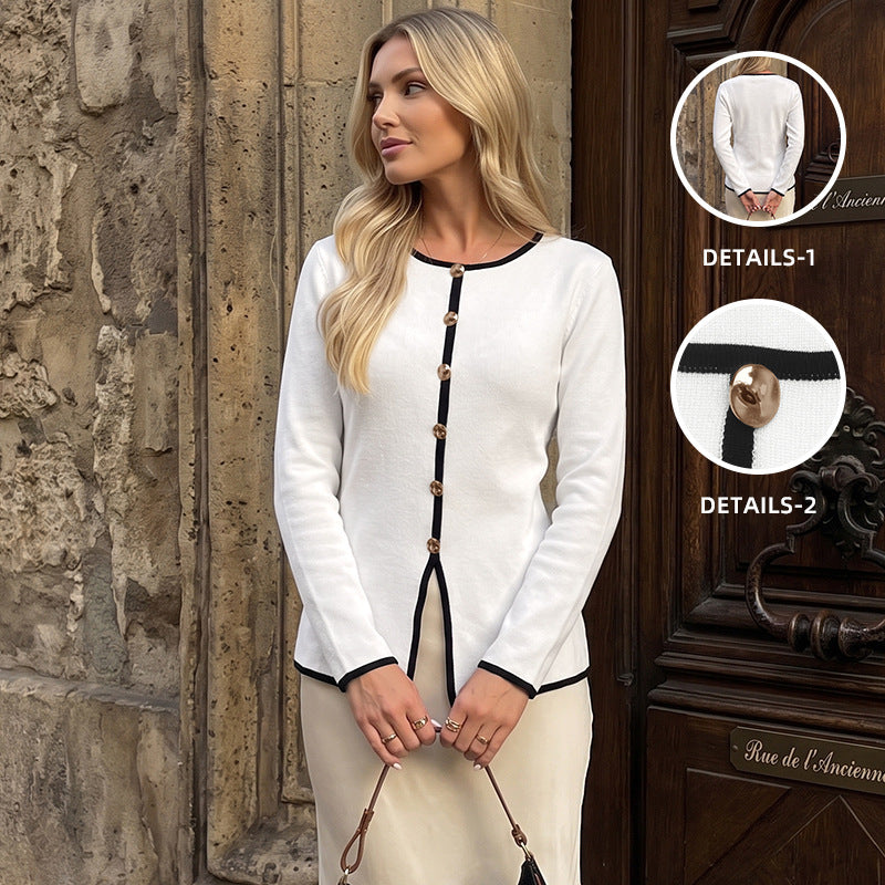Damen Elegantes Langarm-Cardigan mit Kontrastnähten Shop Nory