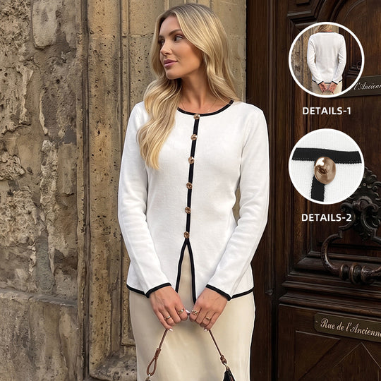 Damen Elegantes Langarm-Cardigan mit Kontrastnähten Shop Nory