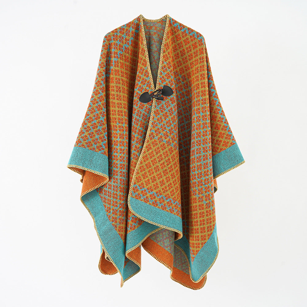 Damen Wollmischung Poncho mit Jacquard‑Muster und Knebelverschluss Shop Nory