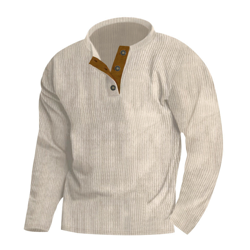 Herren nan gerippter Henley-Pullover mit kurzem Knopfkragen und kontrastierter Veloursbesatz Shop Nory