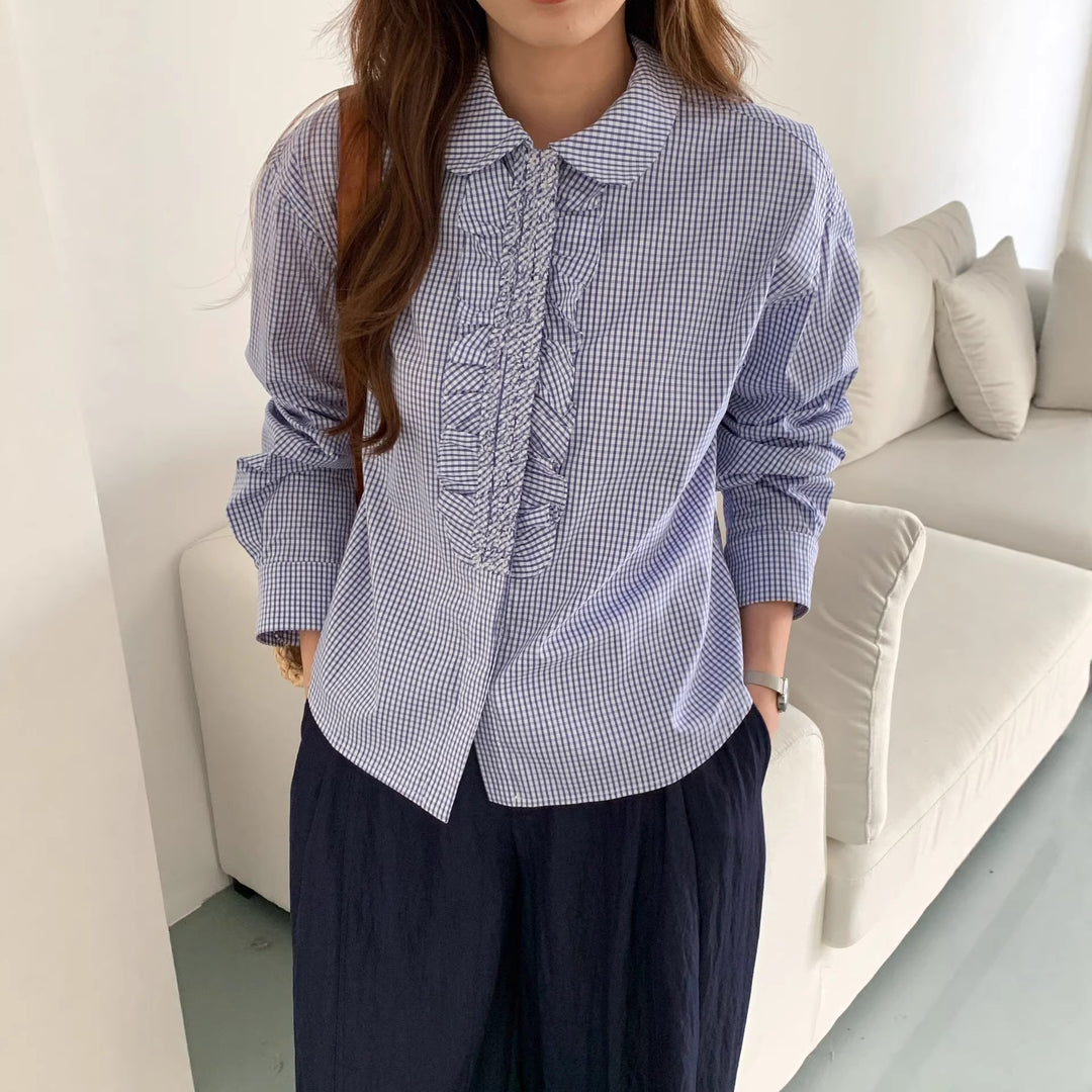 Damen Karierte Bluse mit Rüschendetails Shop Nory