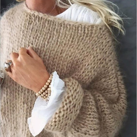 Damen Kurzgeschnitteter flauschiger Grobstrickpullover mit überschnittener Schulter Shop Nory