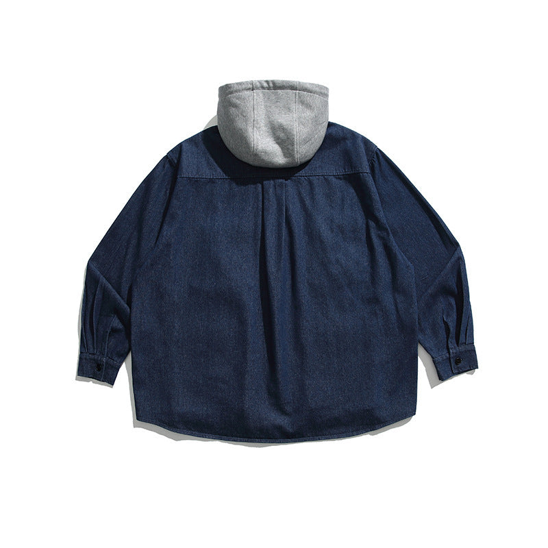 Unisex Boxy-Jeans-Überhemdjacke mit angenähter Kapuze und Multifunktionstaschen Shop Nory