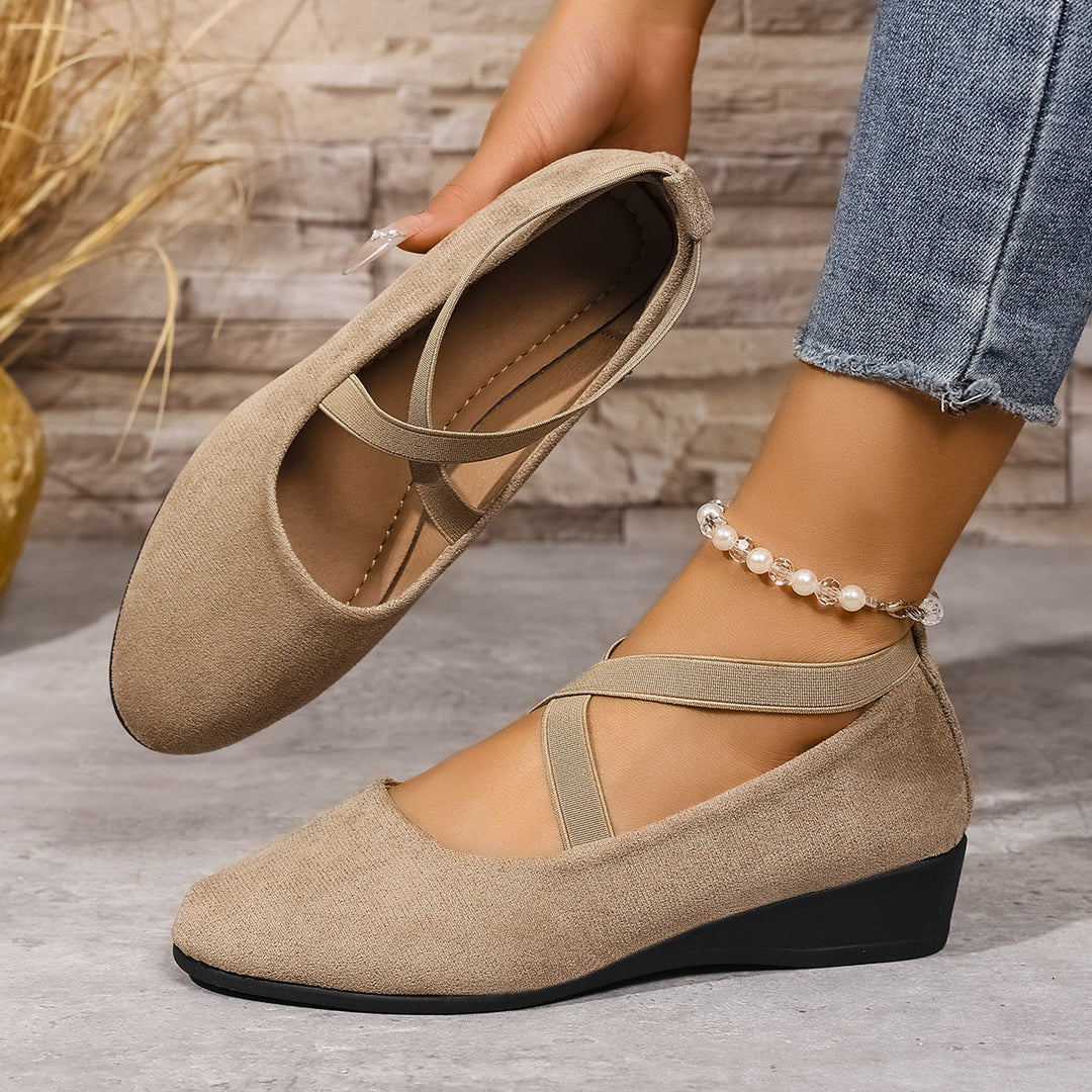 Damen Wedge-Ballerinas mit elastischem Kreuzband-Design und rutschfester Sohle