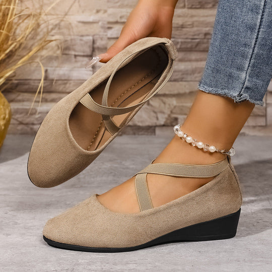 Damen Wedge-Ballerinas mit elastischem Kreuzband-Design und rutschfester Sohle