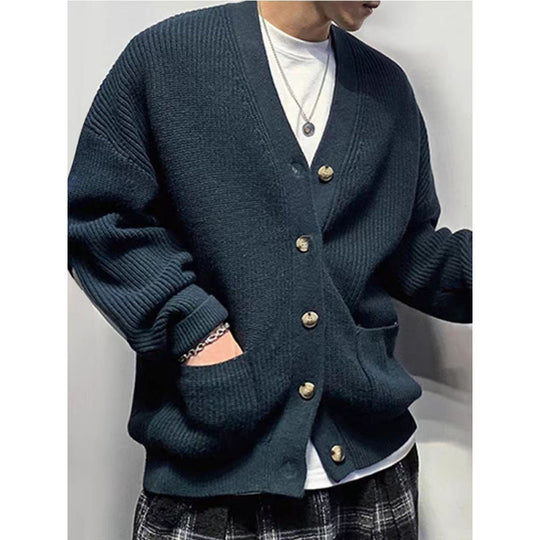 Herren Oversized Strickcardigan mit Ellenbogen-Patches und aufgesetzten Taschen Shop Nory