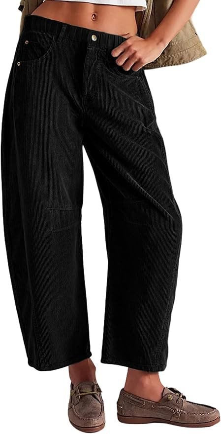 Damen Weite Cordhose mit hoher Taille, Cropped-Bein und Eingriffstaschen Shop Nory