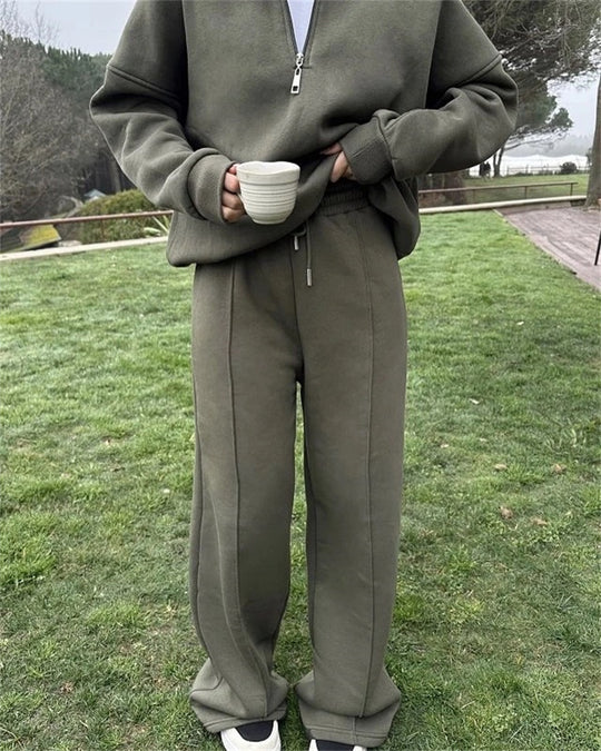 Damen Oversized Fleece-Lounge-Set mit Halb-Reißverschluss und weiten Jogginghosen Shop Nory