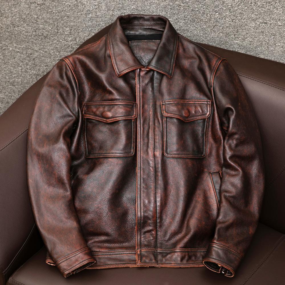 Herren Overshirt-Lederjacke mit Brusttaschen und verdecktem Reißverschluss Shop Nory