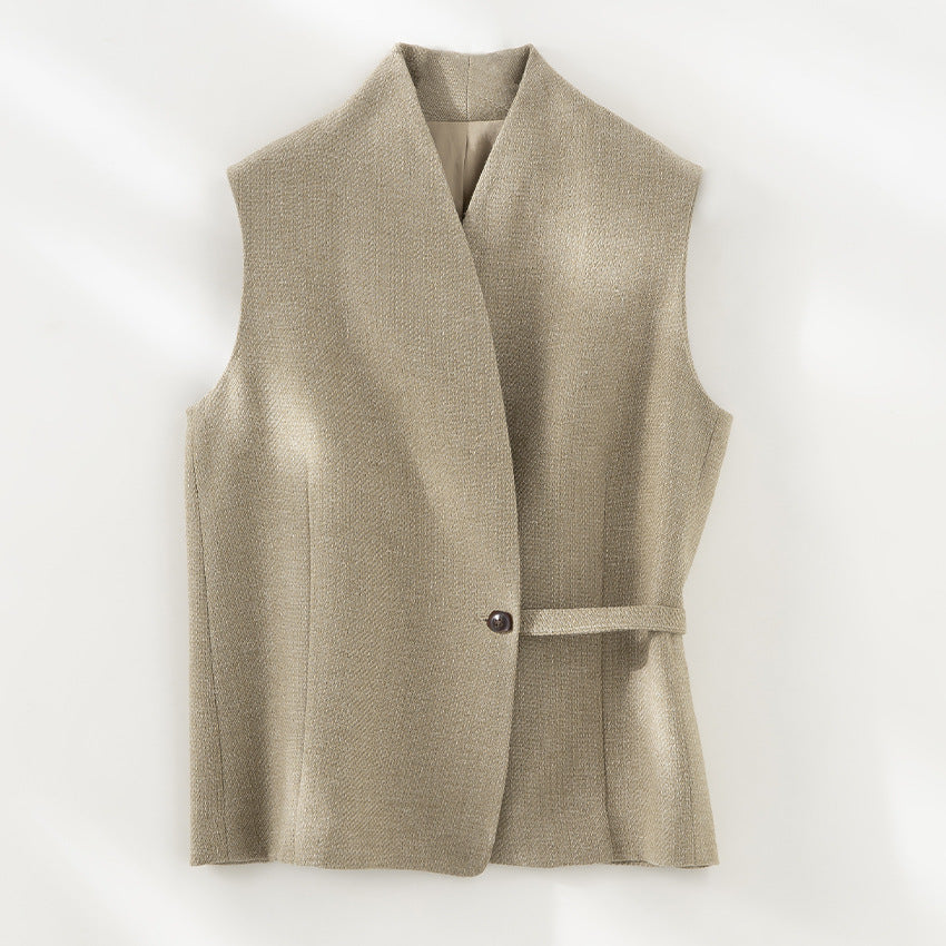 Damen Taillierte ärmellose Weste mit V‑Ausschnitt und Ziergürtel Shop Nory