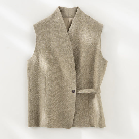 Damen Taillierte ärmellose Weste mit V‑Ausschnitt und Ziergürtel Shop Nory