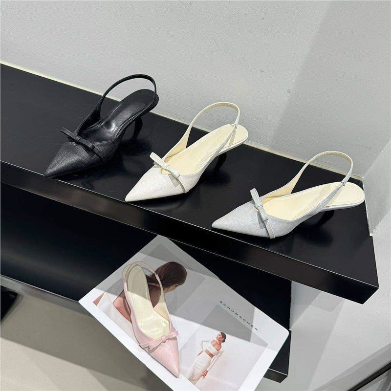 Damen elegante Slingback-Pumps mit feinem Riemchen und Schleifenapplikation