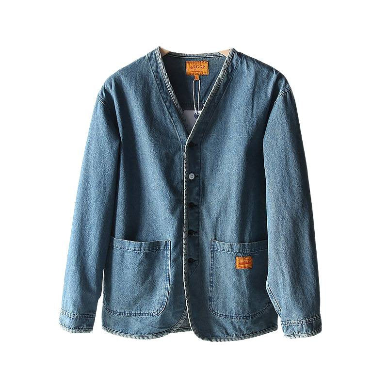 Herren Leichtes Jeans-Sakko im Overshirt-Stil mit V‑Ausschnitt und aufgesetzten Taschen Shop Nory