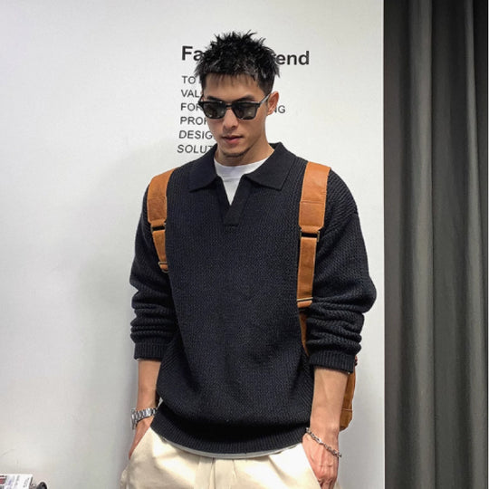 Herren Grobmaschiger Polokragen-Pullover mit verdeckter Halbleiste und geripptem Saum Shop Nory