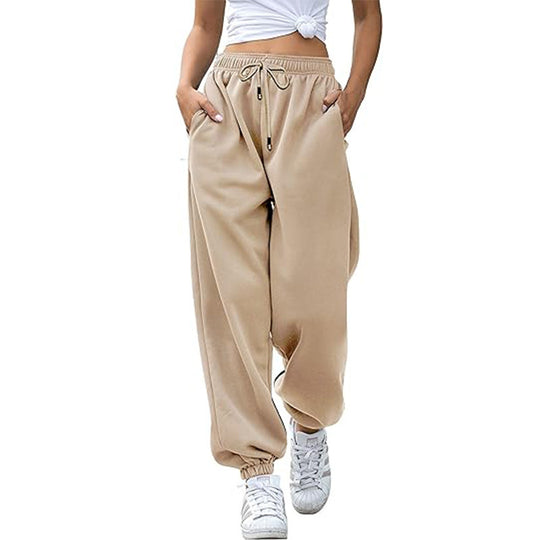 Damen nan Cozy-Sweat-Palazzohose mit hohem Komfortbund, integriertem Kordelzug und gerafften Knöchelabschlüssen Shop Nory