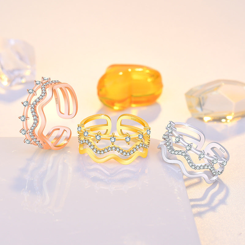 Damen Offener Ring mit kunstvollem Zickzack-Design und funkelnden Zirkonia Shop Nory