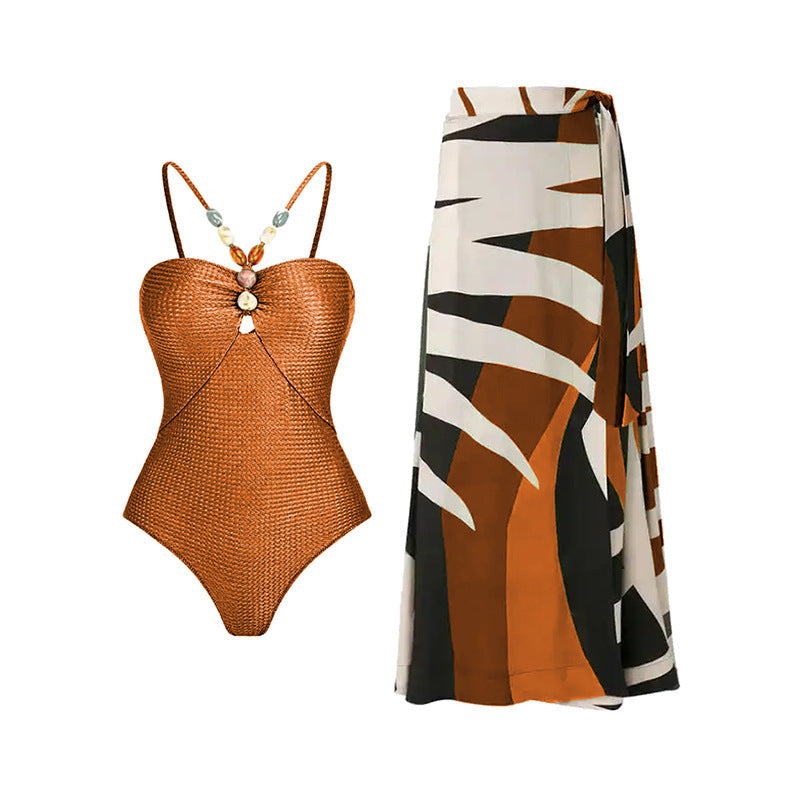 Damen Bandeau-Badeanzug mit asymmetrischem Rock