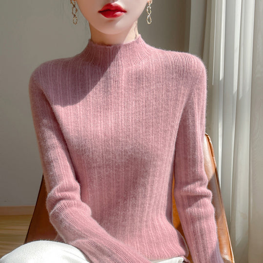 Damen Schmal geschnittener Feinstrick-Pullover mit kurzem Stehkragen und feiner Rippenstruktur Shop Nory