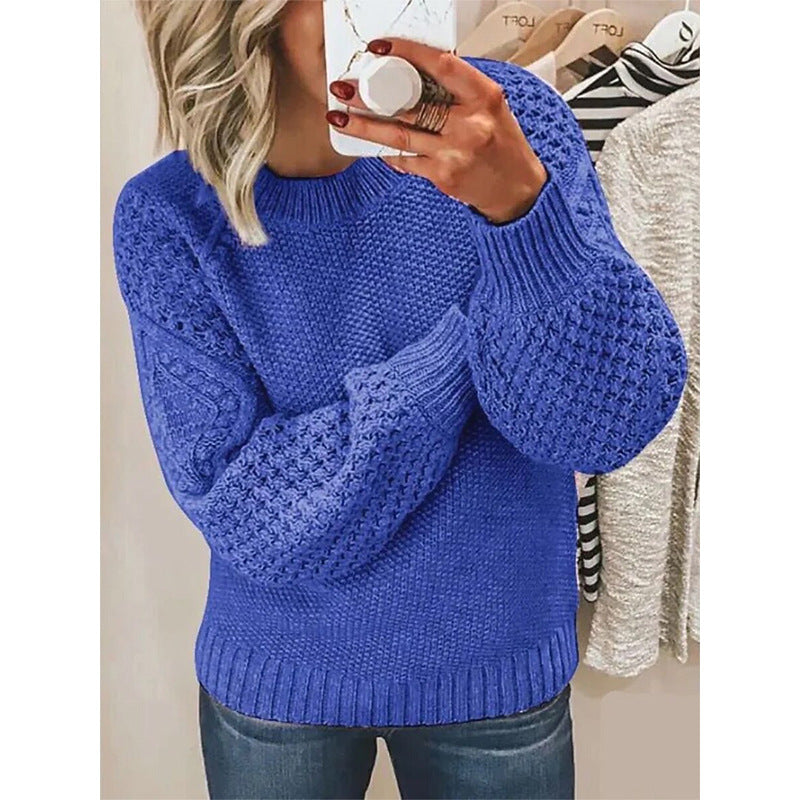Damen Grobgestrickter Pullover mit Zopfmuster und Ballonärmeln Shop Nory