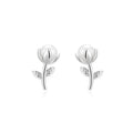 Damen Ohrstecker in Form einer stilisierten Blume mit Perlenakzent Shop Nory